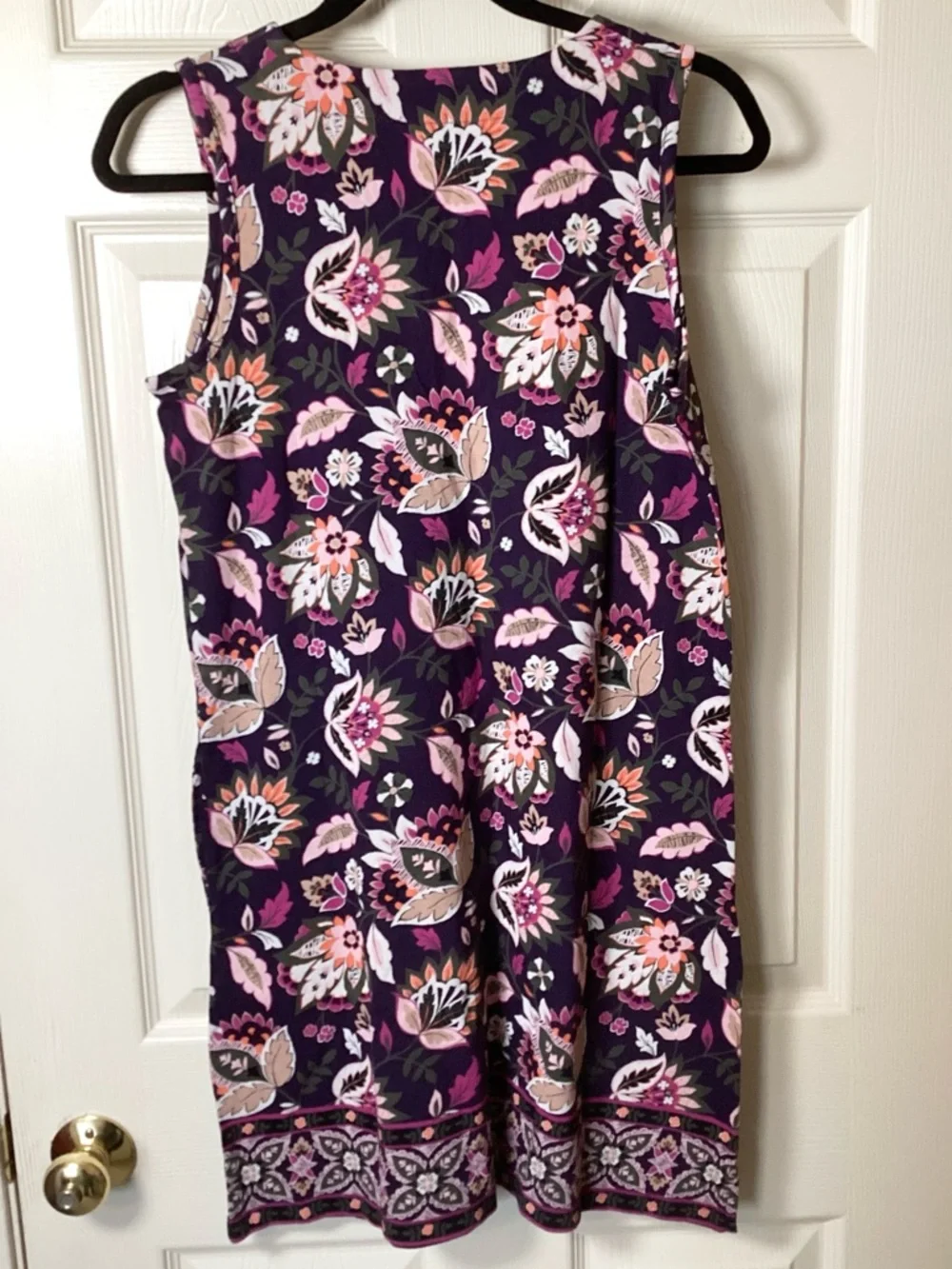 Lands' End Purple Floral Sleeveless Shift Dress with Pink & Cream Accents - XS